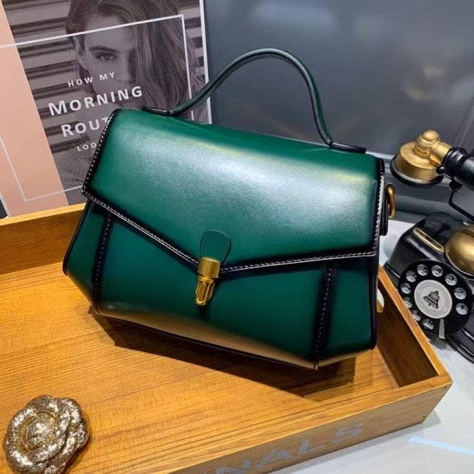 Women's bag Gradient genuine leather handbag with a stylish lid that straddles diagonally Shoulder bag Handbag.bag