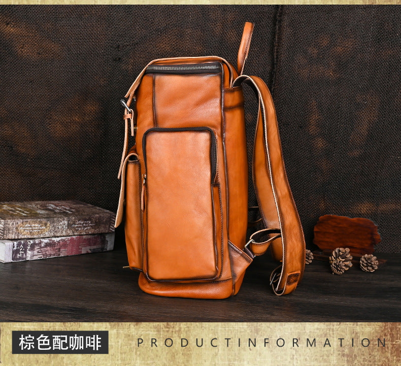 Men's backpack genuine cowhide leather retro unisex casual travel bag business bag 