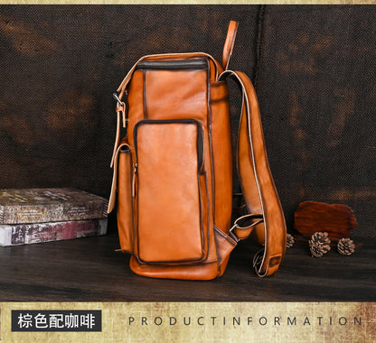 Men's backpack genuine cowhide leather retro unisex casual travel bag business bag 