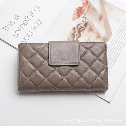 Women's short genuine leather wallet check wallet sheep leather wallet tri-fold cloth coin purse wallet women's wallet