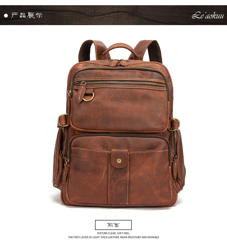 Men's backpack genuine leather cowhide retro large capacity men computer bag 