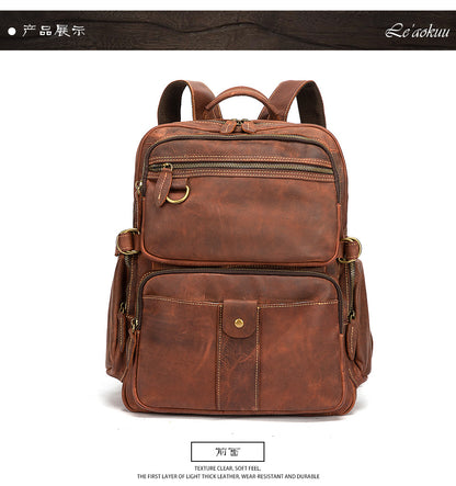 Men's backpack genuine leather cowhide retro large capacity men computer bag 