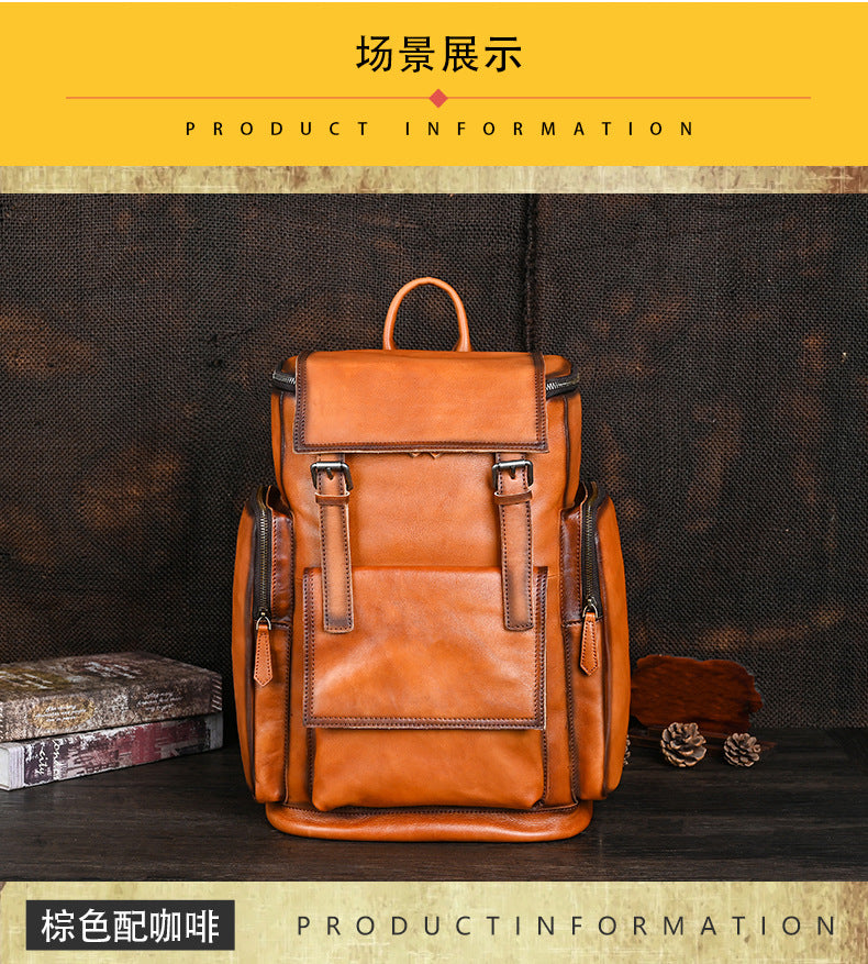 Men's backpack genuine cowhide leather retro unisex casual travel bag business bag 