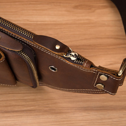 Men's Bust Bag Genuine Cowhide Leather Retro Outdoor Versatile Men's Crossbody Bag 