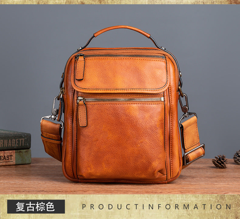 Men's Shoulder Bag Genuine Cowhide Leather Retro Casual Male Crossbody Bag 