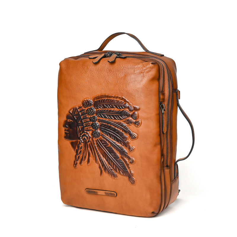 Men's backpack cowhide genuine leather retro fashion computer bag men's casual travel bag 