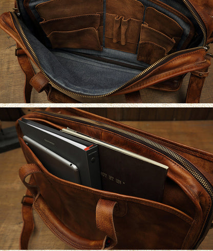 Men's handbag briefcase handmade cowhide retro travel bag crossbody shoulder bag computer bag handbag 