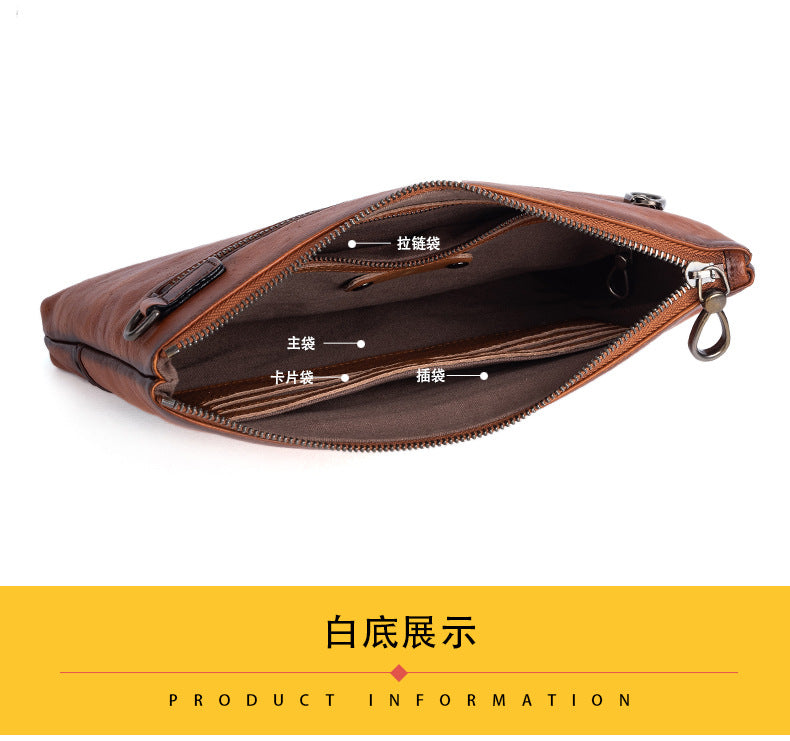 Men's Clutch Bag Genuine Cowhide Leather Casual Men's Handbag 