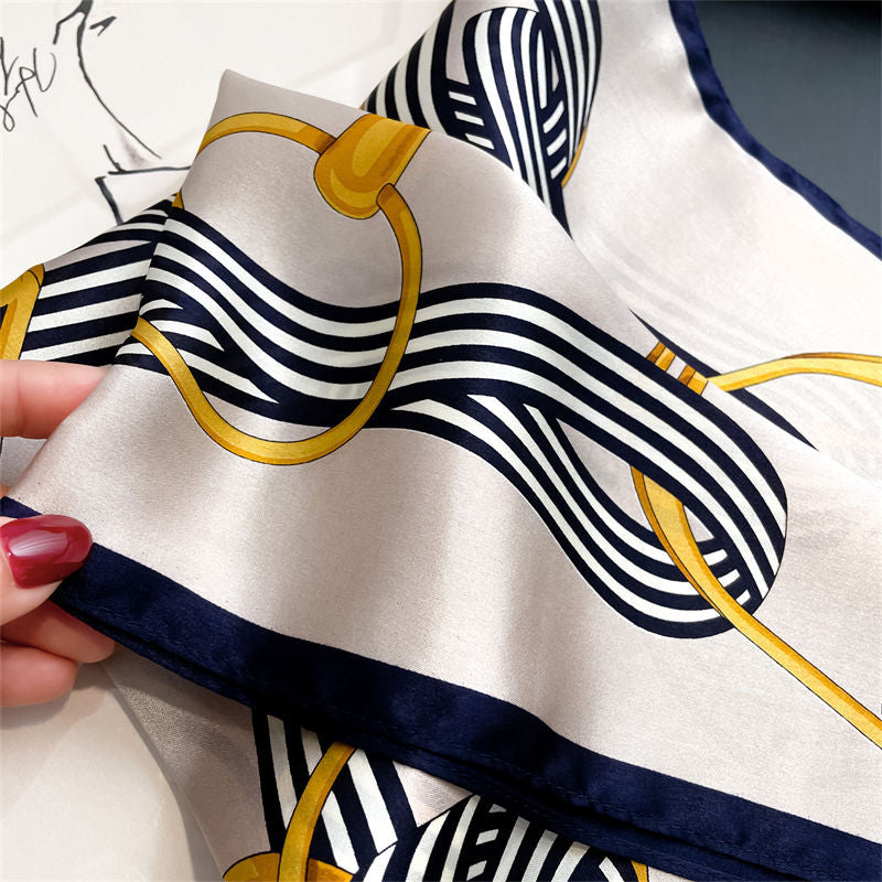 Silk Scarf Sheer Fashion Chain Print Pattern Silk Mini Scarf Women Neckerchief Temperament