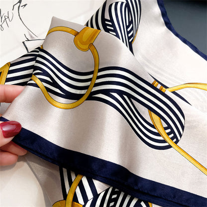 Silk Scarf Sheer Fashion Chain Print Pattern Silk Mini Scarf Women Neckerchief Temperament