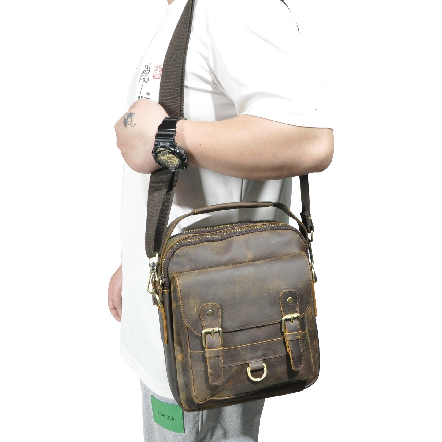 Men's Shoulder Bag Genuine Cowhide Leather Retro Travel Outdoor Men's Crossbody Bag