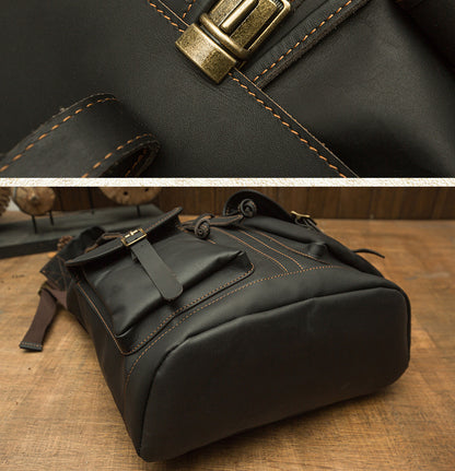 Men's backpack handmade original cowhide genuine leather retro fashion unisex casual bag 