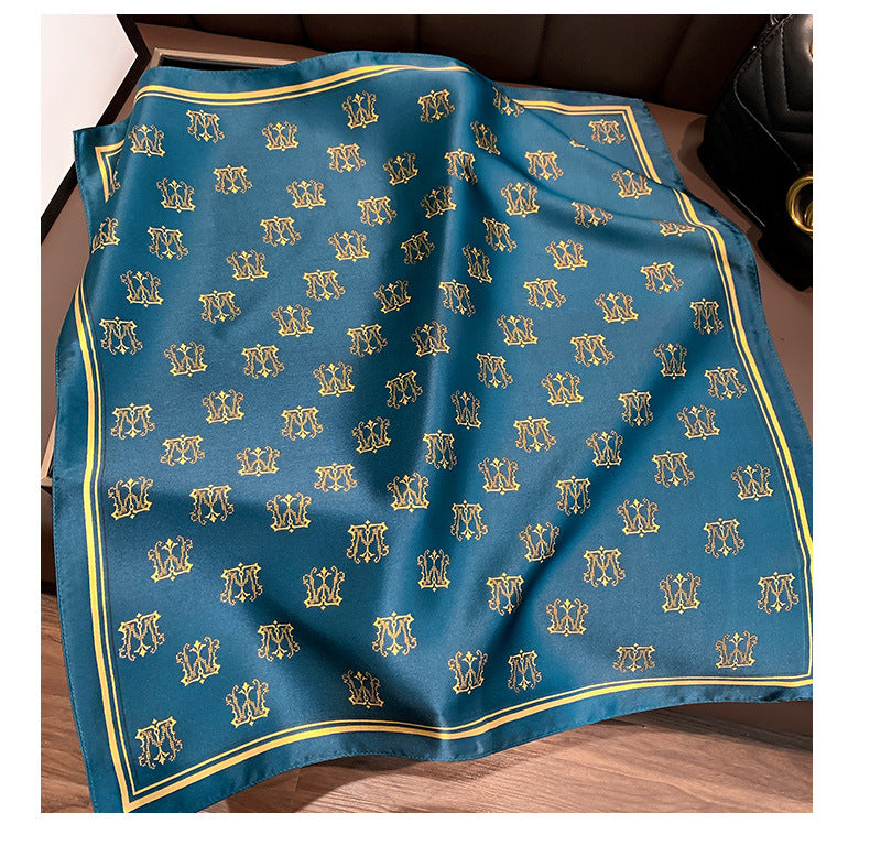 Silk Scarf Fashionable Women's Elegant Scarf Letter Maternity Print Pattern Silk Neckerchief