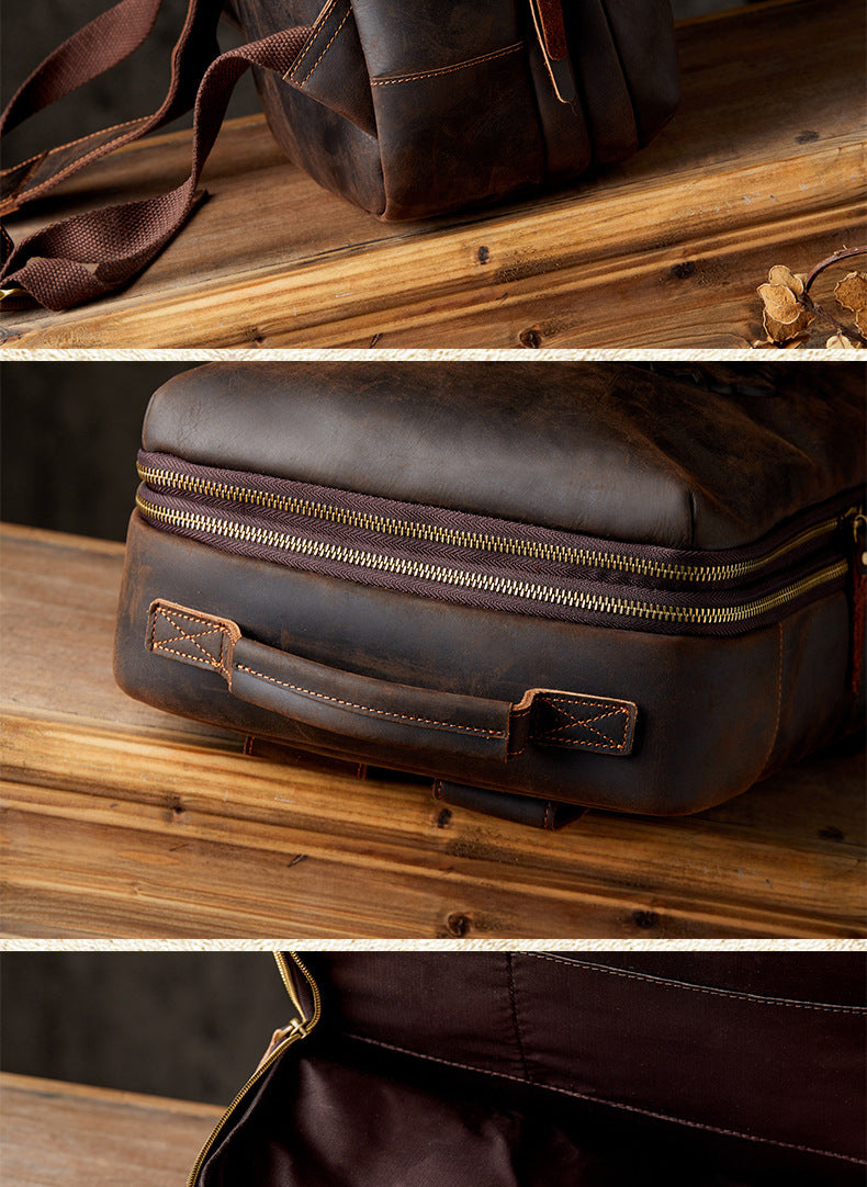 Men's Rucksacks Cowhide Genuine Leather Crazy Horse Handmade Handbags Fashion Computer Bags for Men 