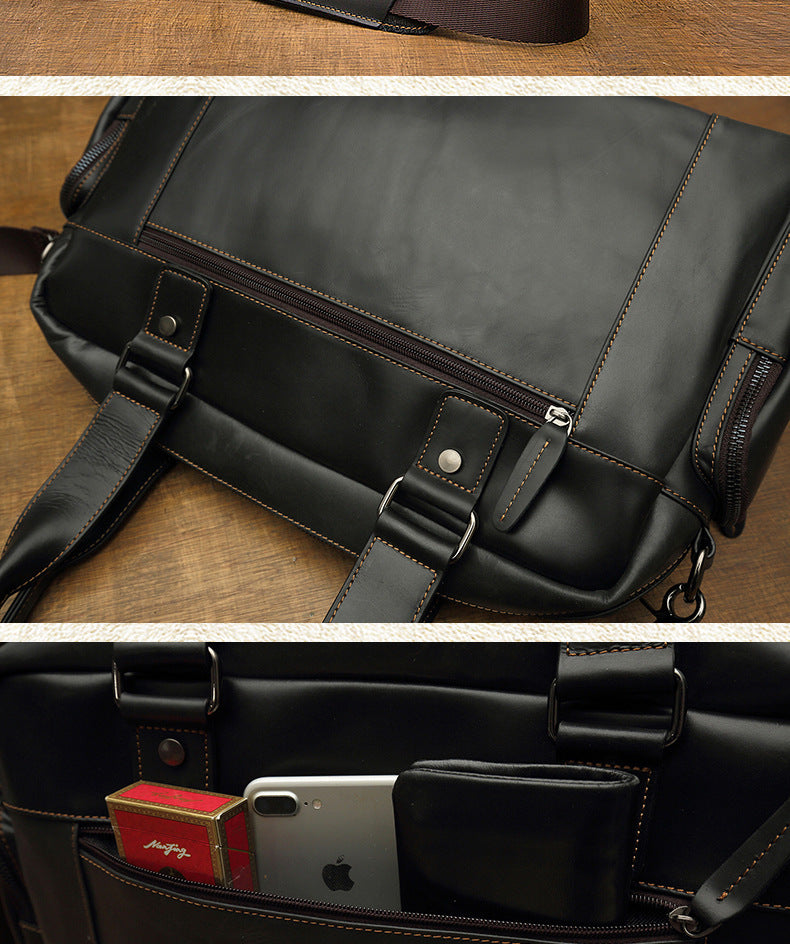 Men's Handbag, Business Trip, Travel Bag, Handmade, Genuine Cowhide Leather, Casual, Fashion, Crossbody Shoulder Bag 