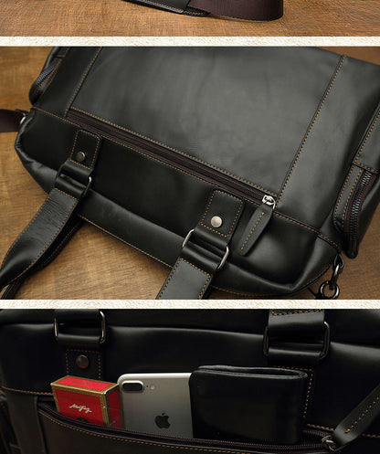 Men's Handbag, Business Trip, Travel Bag, Handmade, Genuine Cowhide Leather, Casual, Fashion, Crossbody Shoulder Bag 