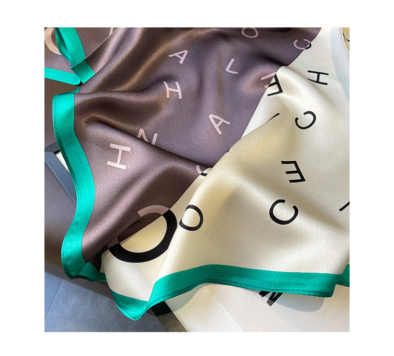 Silk scarf fashionable character pattern color matching scarf women elegant temperament scarf