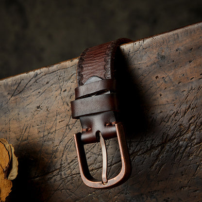 Men's belt handmade vintage cowhide genuine leather casual fashion needle buckle copper buckle belt 
