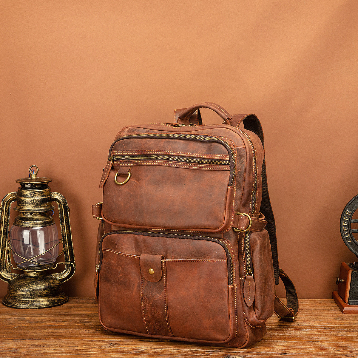 Men's backpack genuine leather cowhide retro large capacity men computer bag 