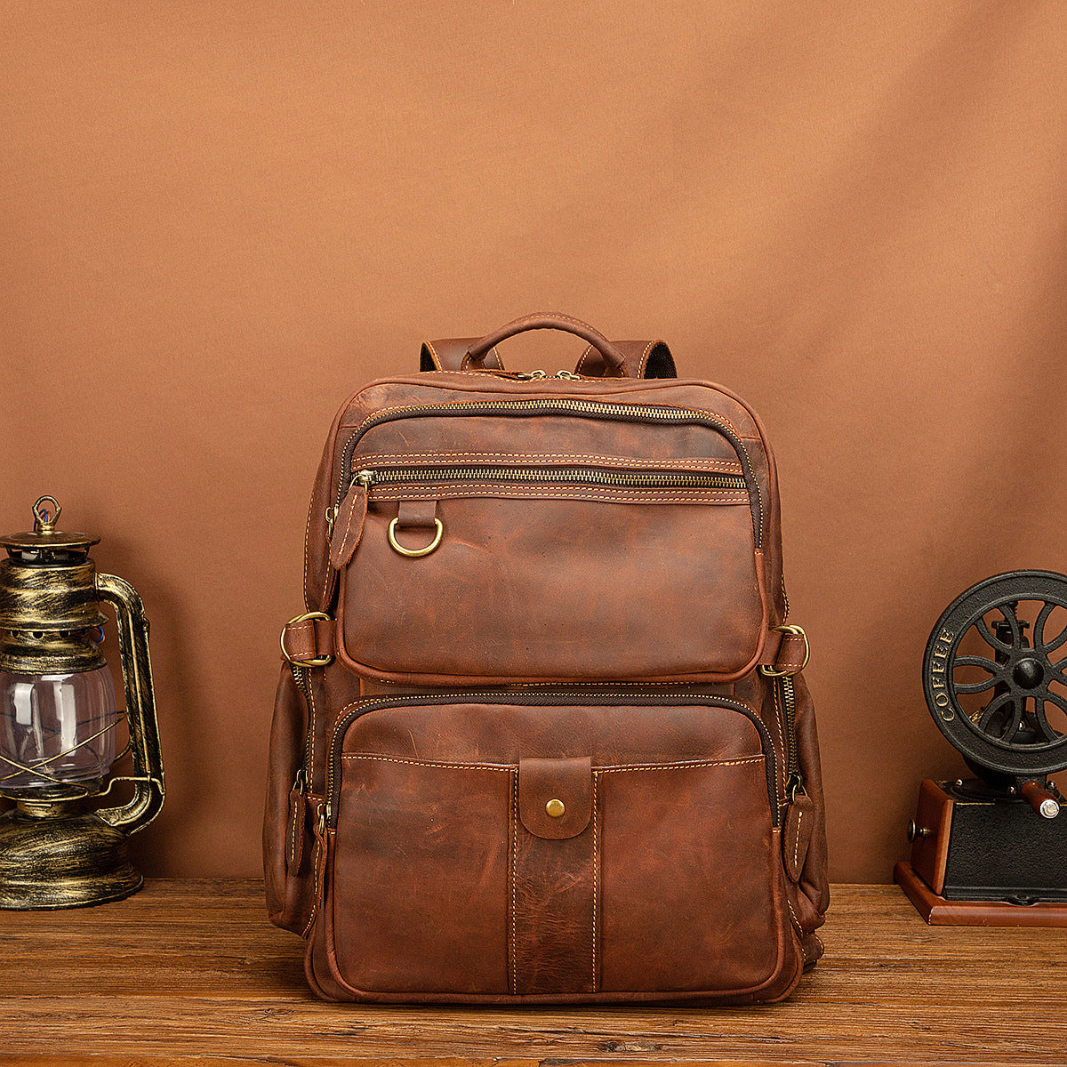Men's backpack genuine leather cowhide retro large capacity men computer bag 