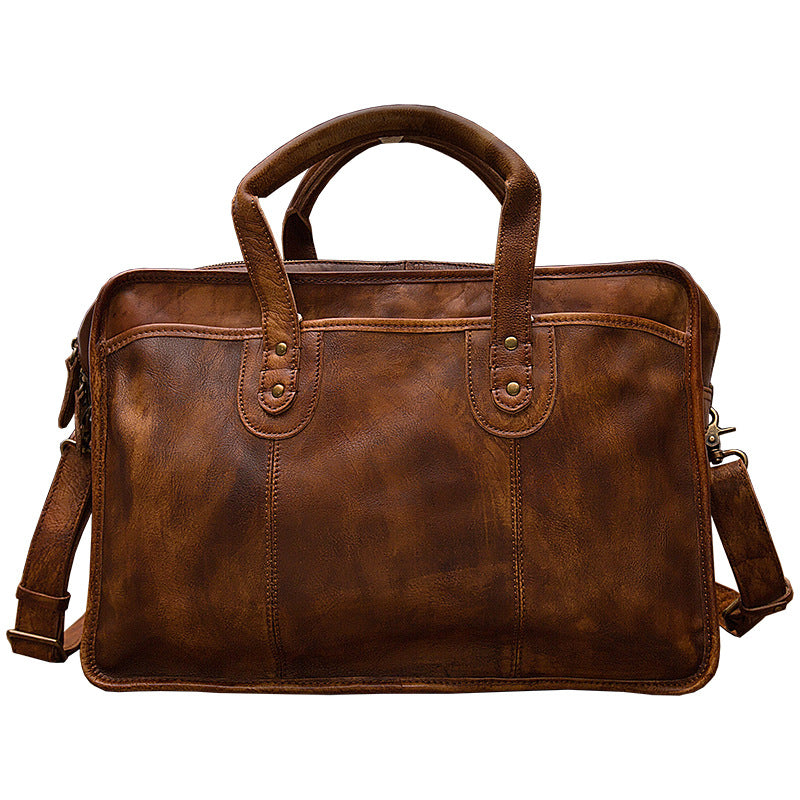 Men's handbag briefcase handmade cowhide retro travel bag crossbody shoulder bag computer bag handbag 