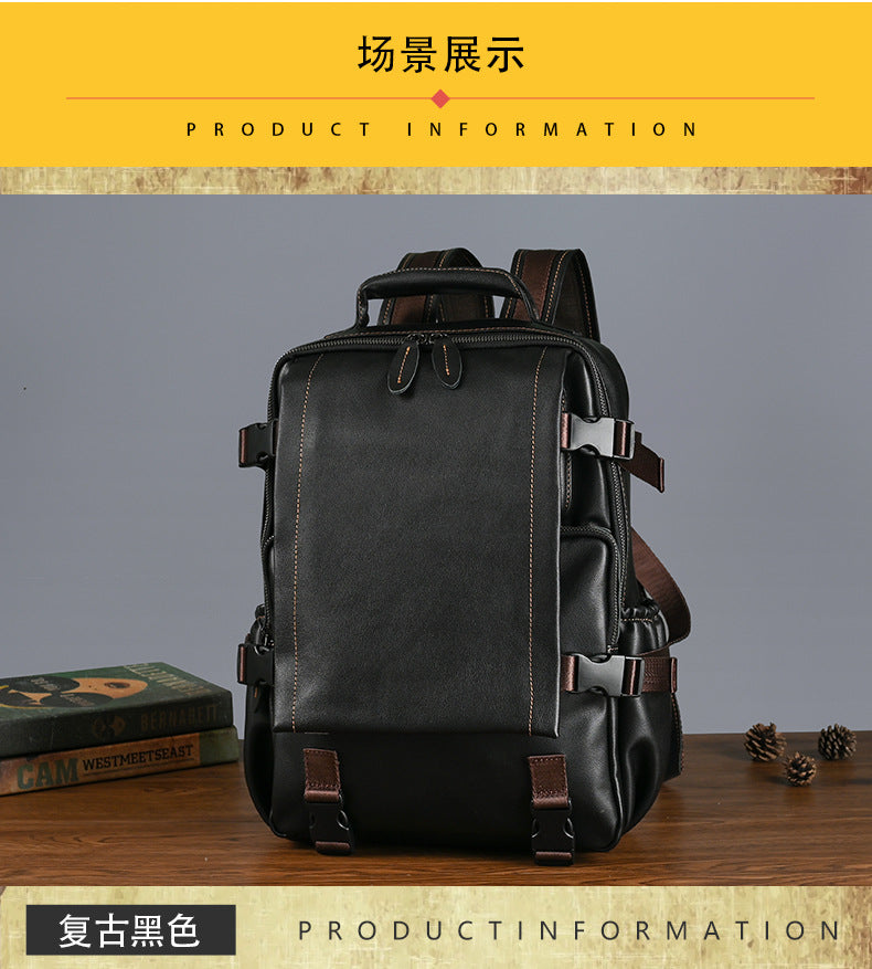 Men's backpack cowhide genuine leather business casual computer bag fashion large capacity travel bag for men 