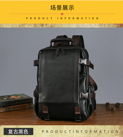 Men's backpack cowhide genuine leather business casual computer bag fashion large capacity travel bag for men 