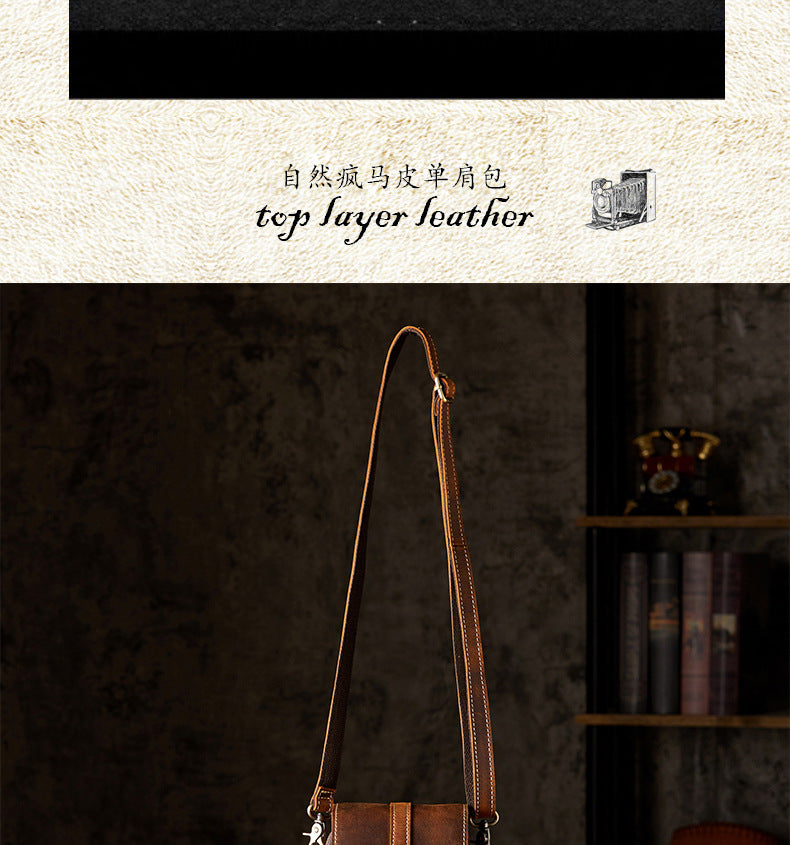 Men's Shoulder Bag Original Handmade Genuine Cowhide Leather Casual Men's Crossbody Bag Smartphone Pouch