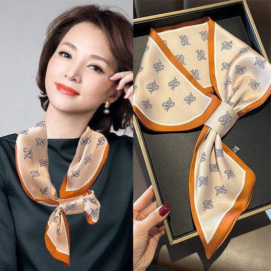 Scarf print pattern double satin crossover scarf fashion elegant temperament matching neckerchief