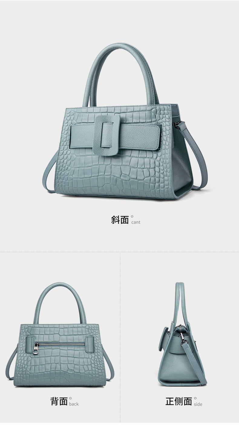 Genuine leather women's bag Crocodile pattern handle bag Shoulder bag Fashion Commuter cowhide handbag that goes with anything. Bag