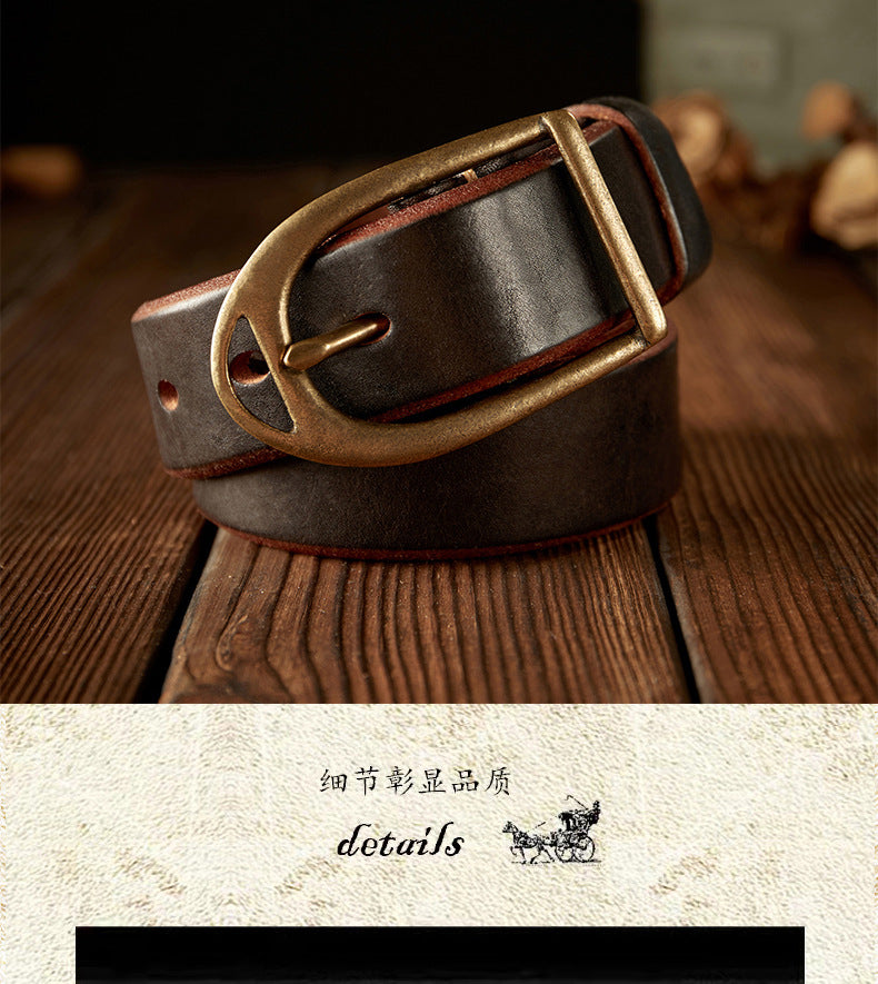 Men's Belt Handmade Genuine Cowhide Leather Unique Copper Needle Buckle Vintage Fashion Men's Belt