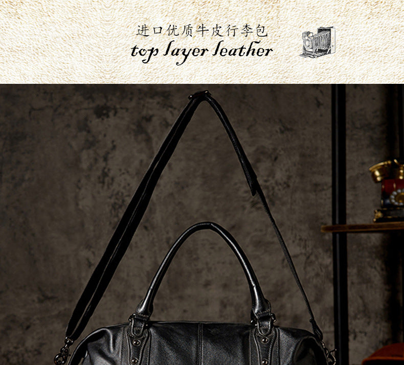 Men's travel bag, handmade genuine cowhide leather, large capacity handbag, business trip, short distance, luggage bag, men's shoulder bag, crossbody bag 