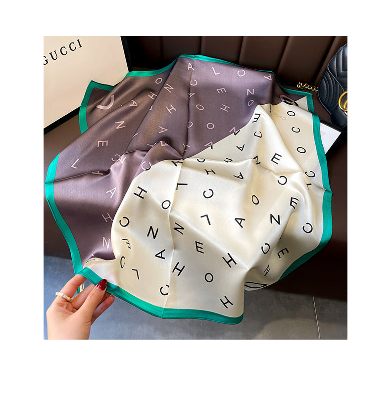 Silk scarf fashionable character pattern color matching scarf women elegant temperament scarf
