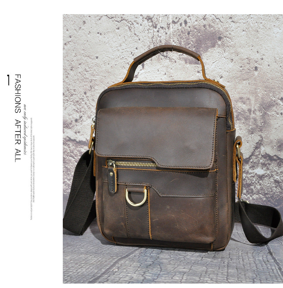 Men's Shoulder Bag Genuine Cowhide Leather Retro Outdoor Travel Crossbody Bag for Men 