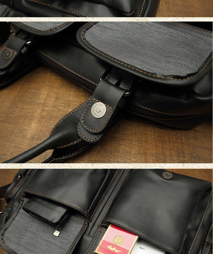 Men's Handbag, Business Trip, Travel Bag, Handmade, Genuine Cowhide Leather, Casual, Fashion, Crossbody Shoulder Bag 