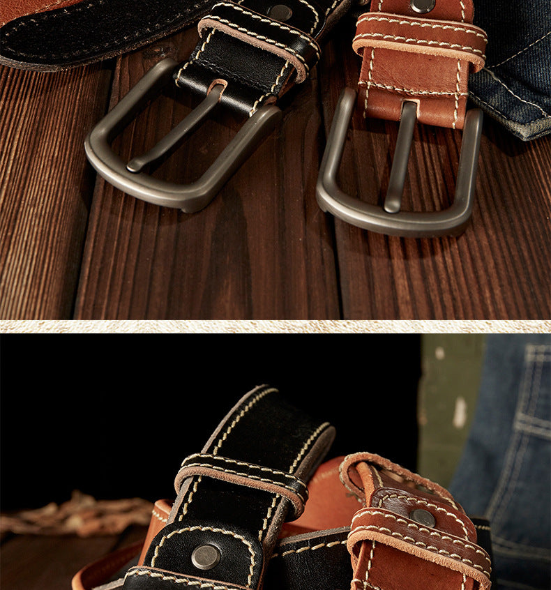 Men's Belt Handmade Genuine Cowhide Leather Needle Buckle Casual Vintage Simple Men's Belt 