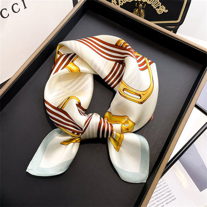 Silk Scarf Sheer Fashion Chain Print Pattern Silk Mini Scarf Women Neckerchief Temperament