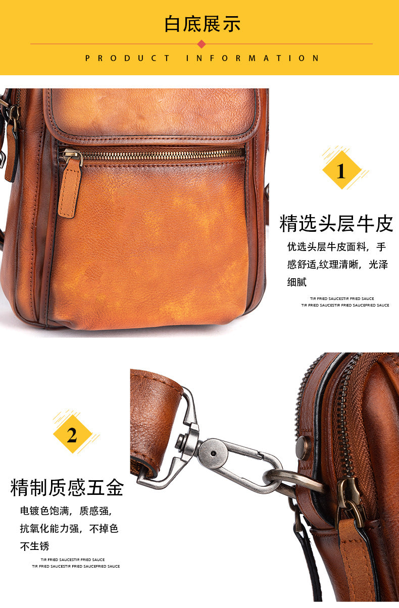 Men's Shoulder Bag Genuine Cowhide Leather Retro Casual Male Crossbody Bag 