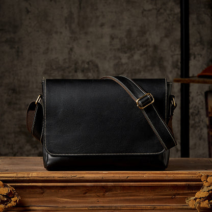 Men's Shoulder Bag Original Handmade Genuine Cowhide Leather Casual Messenger Bag Crossbody Bag 