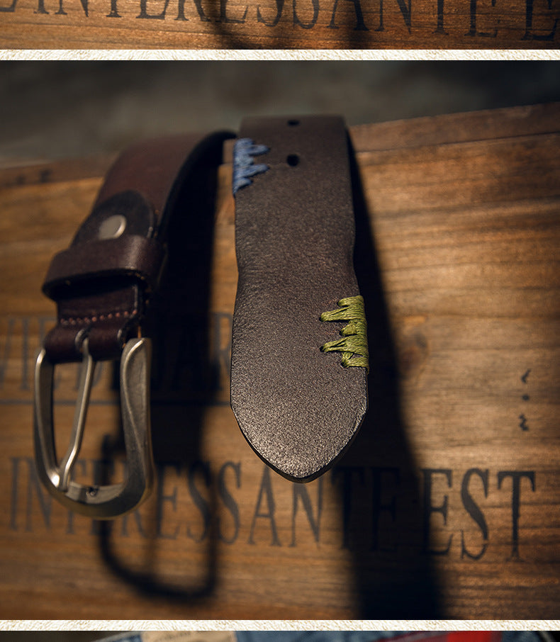Men's Belt Handmade Genuine Cowhide Leather Fashion Needle Buckle Men's Belt 