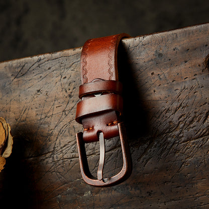 Men's belt handmade vintage cowhide genuine leather casual fashion needle buckle copper buckle belt 