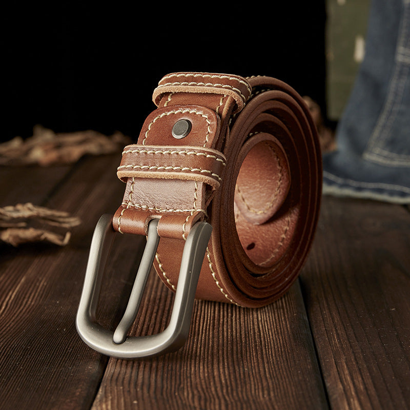 Men's Belt Handmade Genuine Cowhide Leather Needle Buckle Casual Vintage Simple Men's Belt 