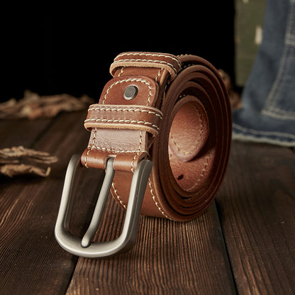 Men's Belt Handmade Genuine Cowhide Leather Needle Buckle Casual Vintage Simple Men's Belt 