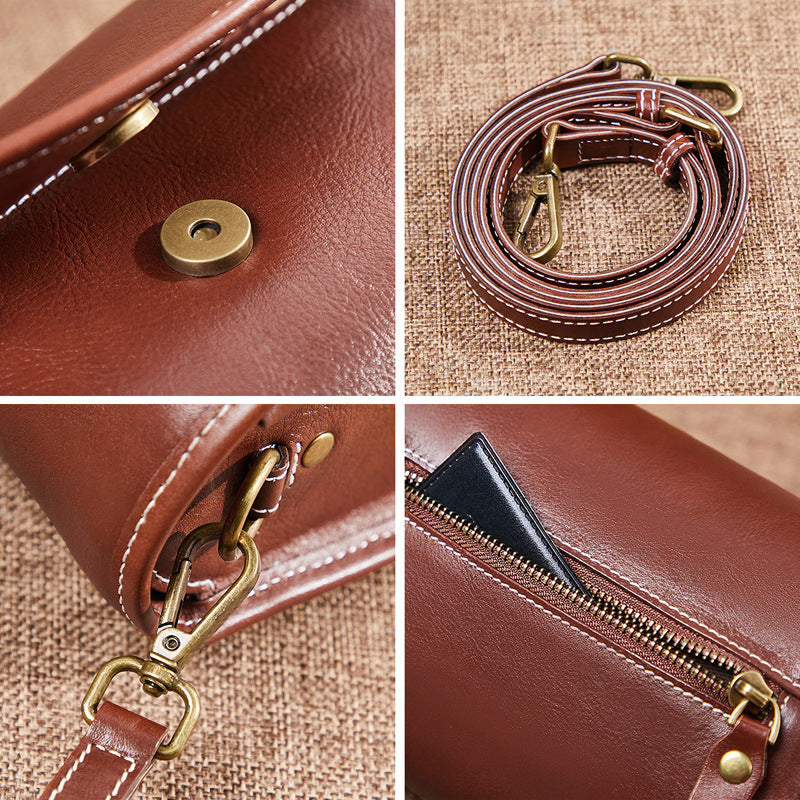 Women's bag retro genuine leather bag cowhide small bag simple temperament shoulder bag.Pochette