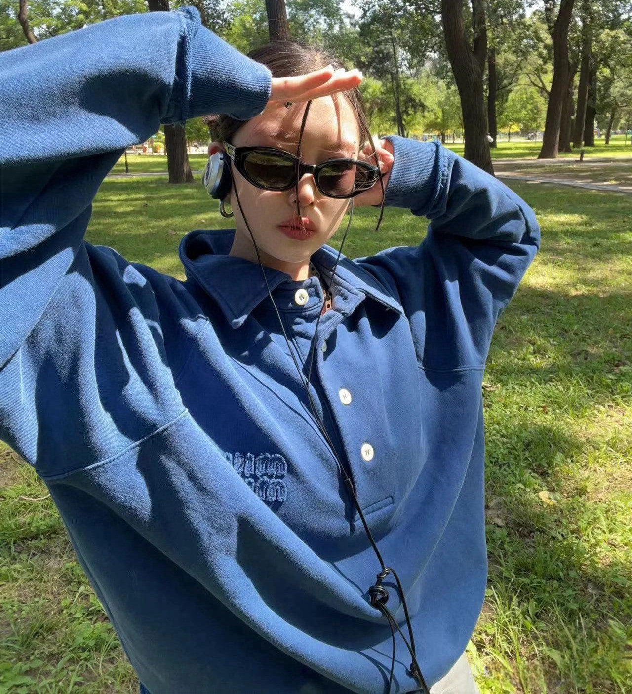MIUMIU長袖ポロシャツ おしゃれ上着 クールカジュアル ロングtシャツ プルオーバー SY0340