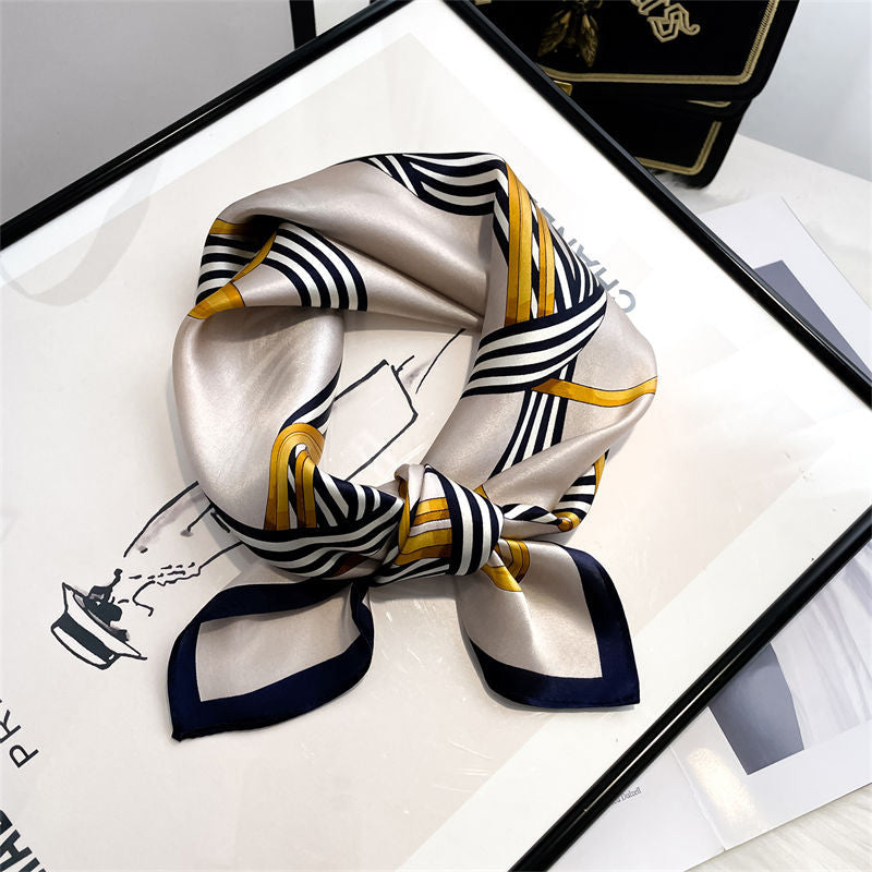 Silk Scarf Sheer Fashion Chain Print Pattern Silk Mini Scarf Women Neckerchief Temperament