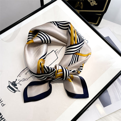 Silk Scarf Sheer Fashion Chain Print Pattern Silk Mini Scarf Women Neckerchief Temperament