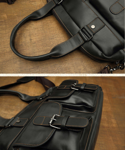 Men's Handbag, Business Trip, Travel Bag, Handmade, Genuine Cowhide Leather, Casual, Fashion, Crossbody Shoulder Bag 