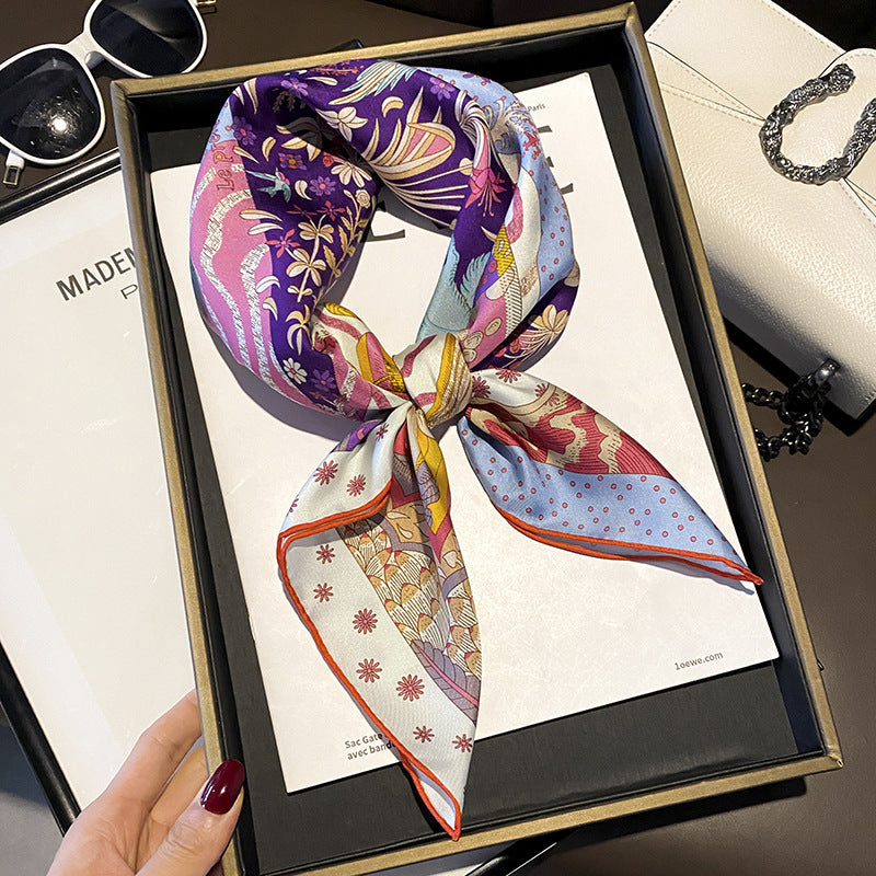 Silk scarf thin printed pattern color matching binder high quality temperament neckerchief 