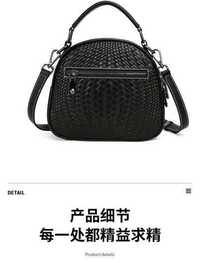 Women's bag Cowhide knitted pattern handbag Casual shoulder bag Fashion Shoulder bag that goes with anything. Pochette